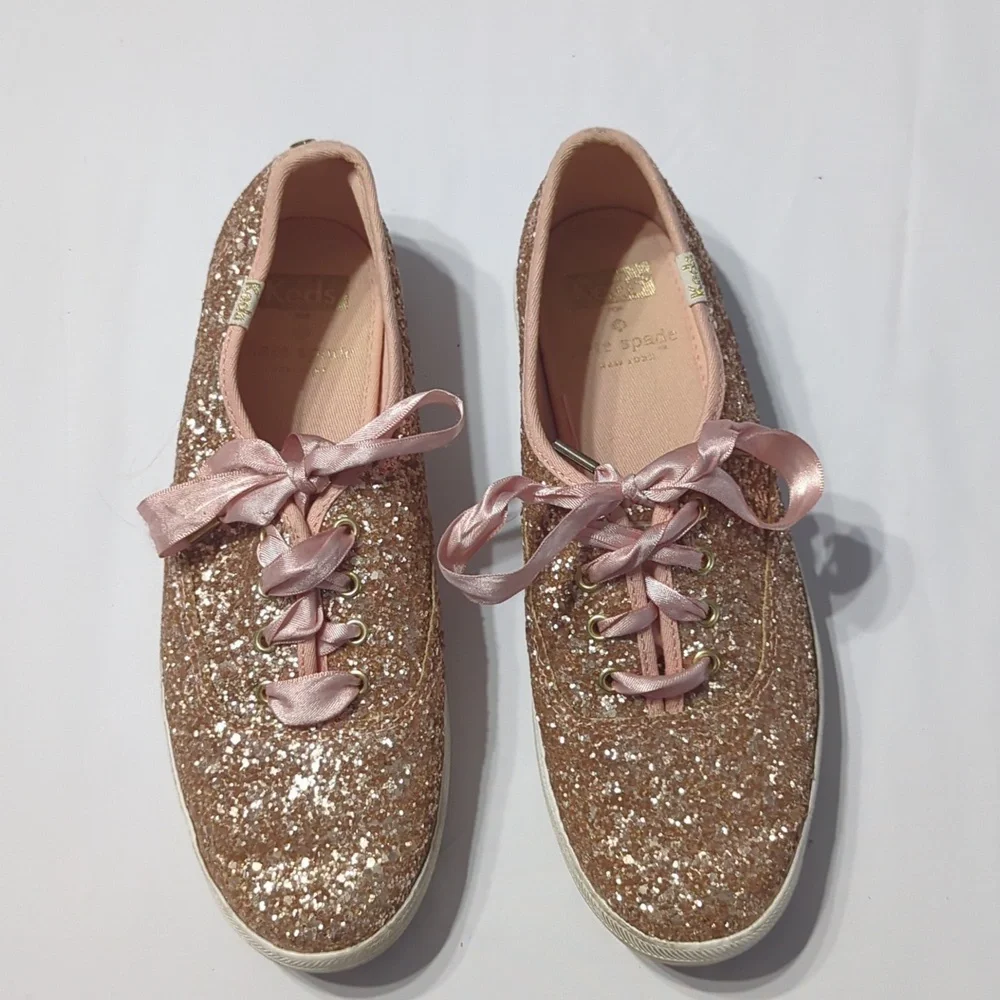 Kate Spade x Keds Women's Sneakers Rose Gold Pink Glitter Lace Up Sneakers sz 6‎